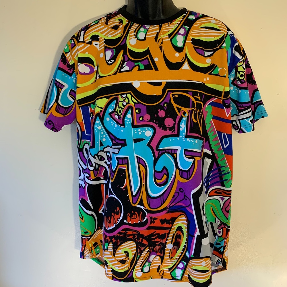 Royal Blue Graffiti T Shirt Large 100% polyester Gently worn